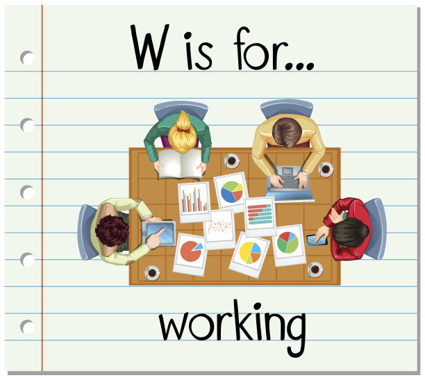 识字卡片上的字母W代表工作图片下载