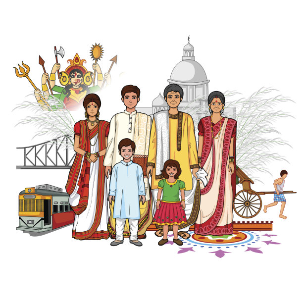 展示印度西孟加拉邦文化的孟加拉家庭图片下载