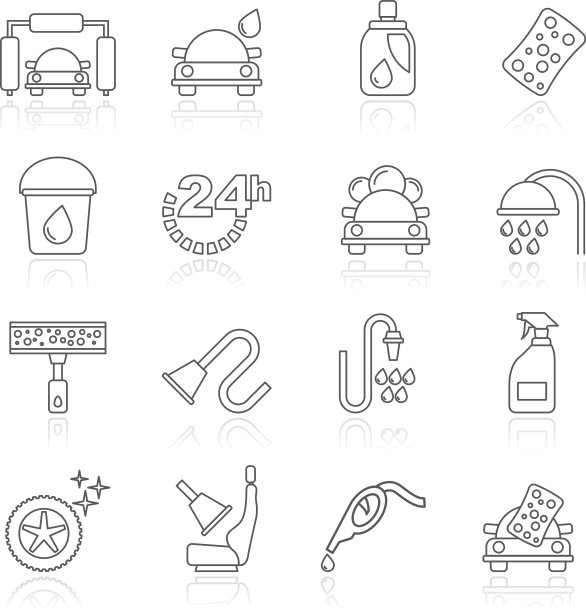 排列洗车对象和图标图片下载