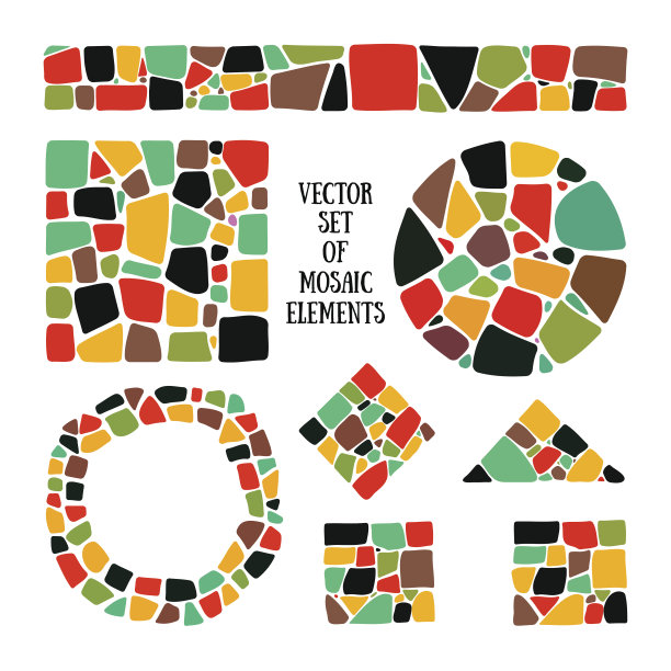一套明亮的马赛克设计元素以不同的形式。图片下载