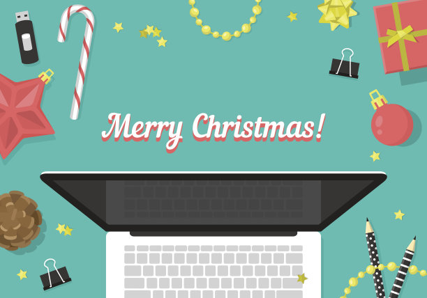 圣诞节网站标题设计与笔记本电脑和装饰。图片下载
