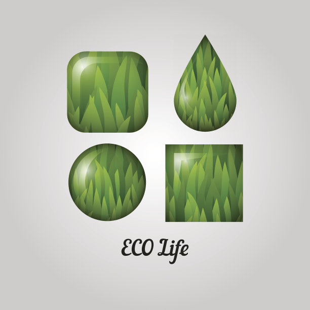 生态友好的标签。绿色几何元素与草和梯度图片下载
