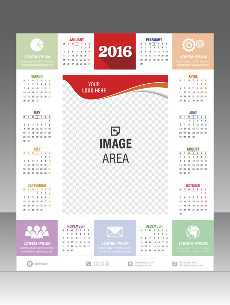 矢量现代墙日历2016矢量插图图片下载