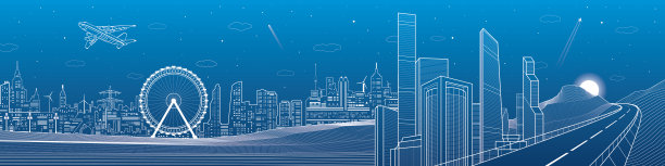 在山区高速公路，城市和交通的巨型全景图片下载