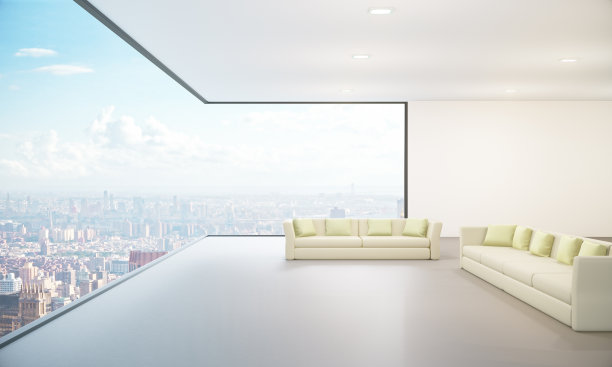 休息室内部与城市景观图片下载