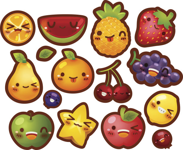 收集可爱的婴儿水果涂鸦图标，可爱的草莓素材图片