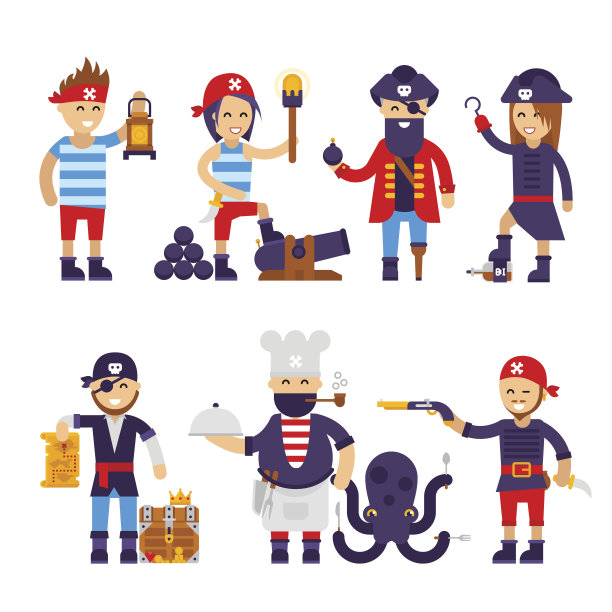 卡通海盗矢量扁平插画图片下载