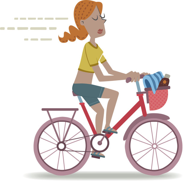 女孩骑着自行车去海滩图片下载