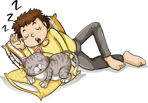 一个男人在和宠物猫打盹图片下载