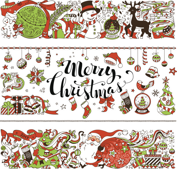 圣诞快乐的装饰和设计元素孤立在怀特图片下载