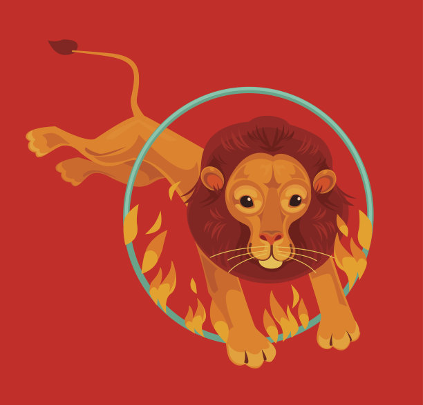 马戏团的狮子角色跳过火圈图片下载