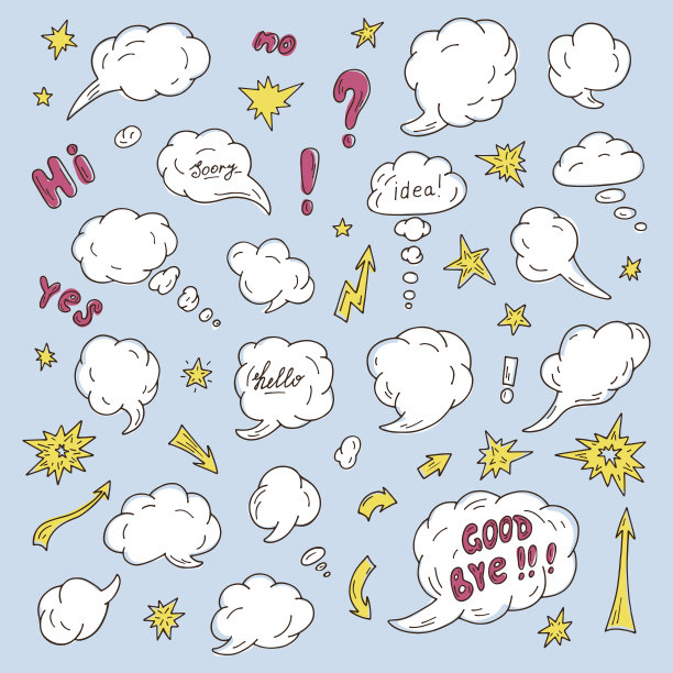 手绘涂鸦演讲和思想气泡矢量插图图片下载