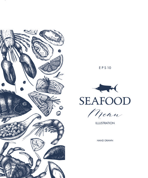 装饰卡片或传单设计与海鲜草图。素材图片