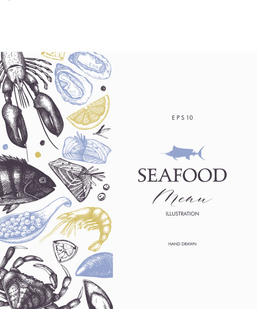 装饰卡片或传单设计与海鲜草图。素材图片