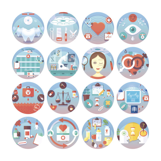 医疗平面图标设置。各种医疗服务。向量集合。图片下载