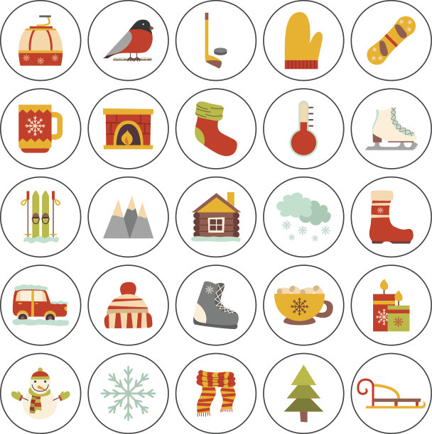 矢量冬季卡通图标图片下载