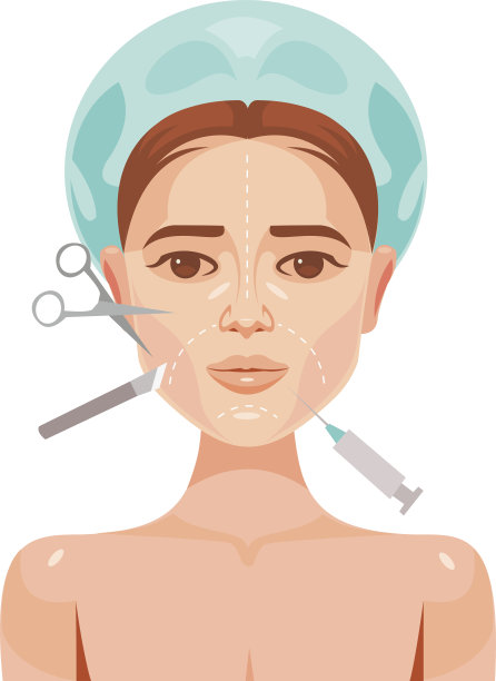整形手术：女人脸部。矢量扁平卡通插图图片下载