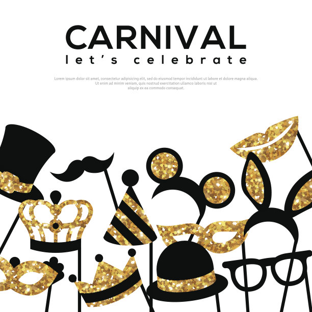 白色的旗帜上有金色的狂欢节面具图片下载