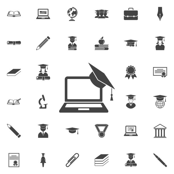 毕业帽和笔记本电脑图标图片下载