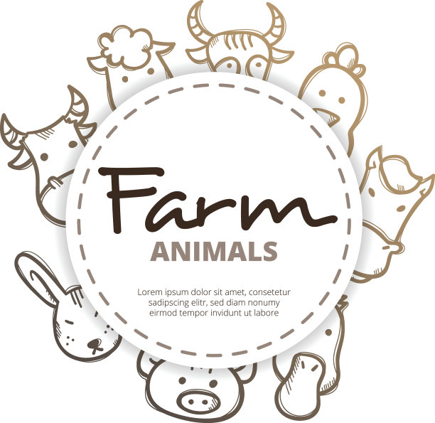 矢量农场动物图标圆组成。图片下载