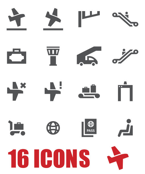 向量灰色机场图标设置在白色背景图片下载