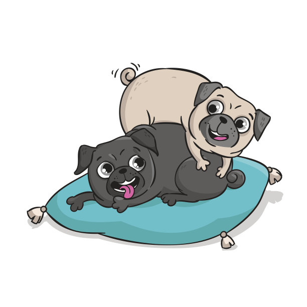 可爱的哈巴狗。矢量手绘卡通插图。图片下载