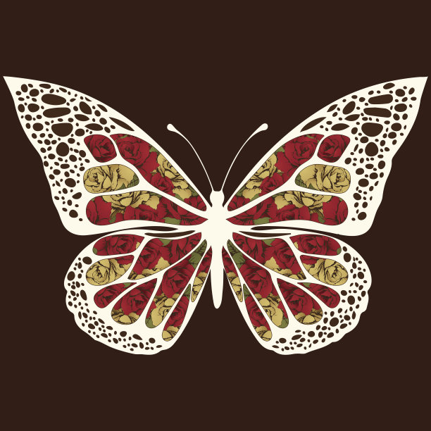 抽象蝴蝶与玫瑰花装饰图片下载