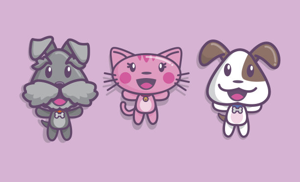 两只快乐的狗和一只猫图片下载