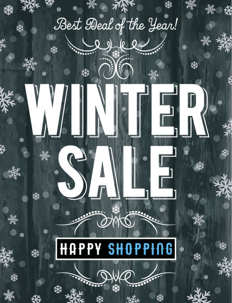 黑色圣诞海报上有雪花和特价，矢量图片下载