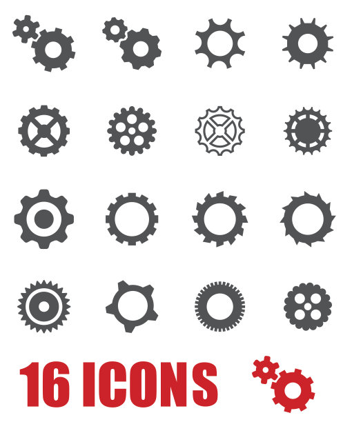 向量灰色齿轮图标设置在白色背景图片下载