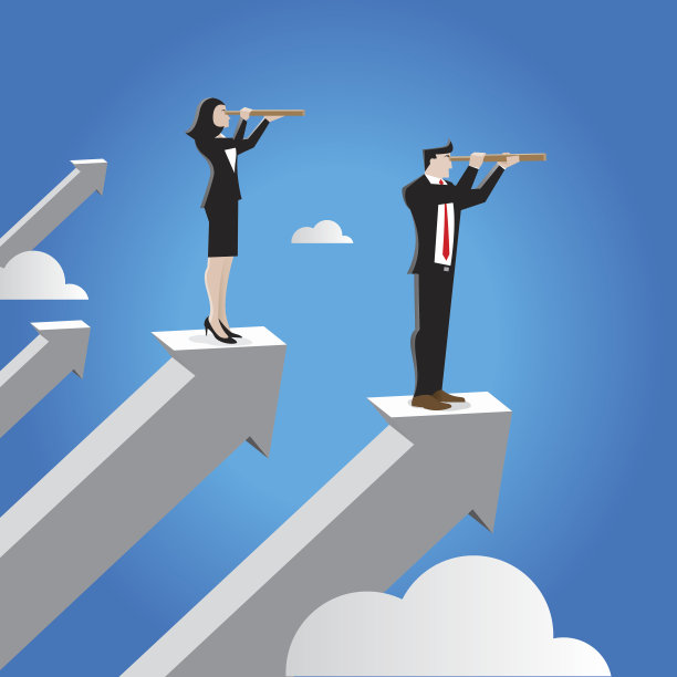 商人和女商人与望远镜展望未来素材图片