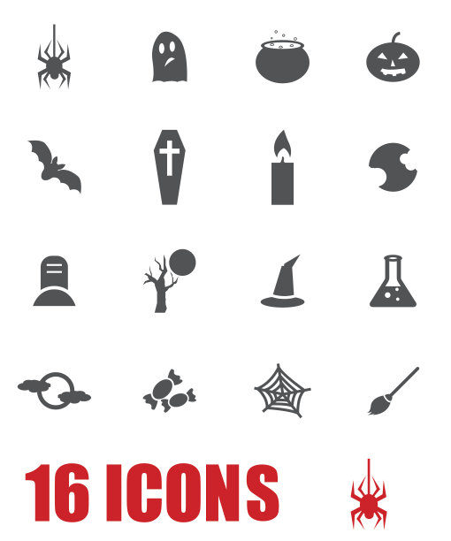 矢量灰色万圣节图标设置在白色背景图片下载