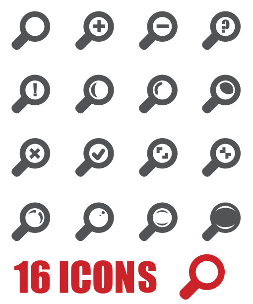 矢量灰色放大镜图标设置在白色背景图片下载