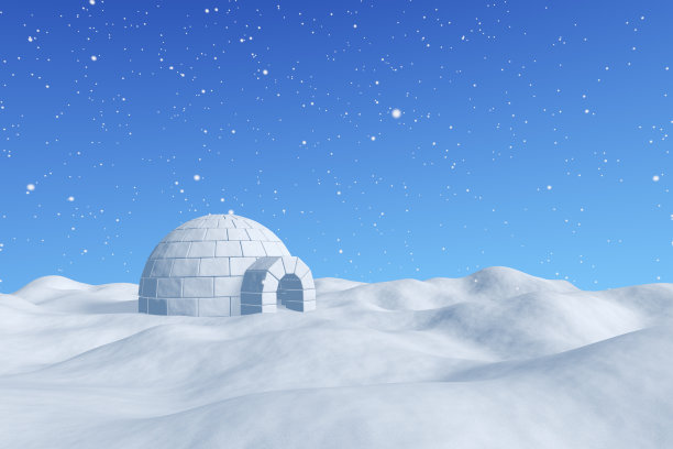 雪下蓝天下的冰屋。图片下载