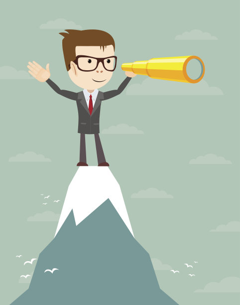 商人站在山顶上寻求成功。图片下载