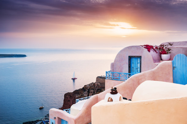 著名的日落在圣托里尼岛，希腊图片下载