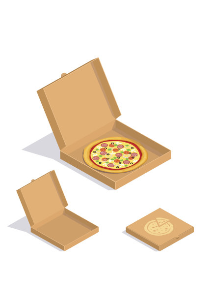 棕色纸箱包装的披萨盒。用纸板打开和关闭盒子图片下载