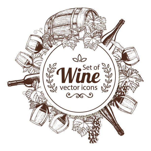 圆形形状模板与素描酒图标图片下载