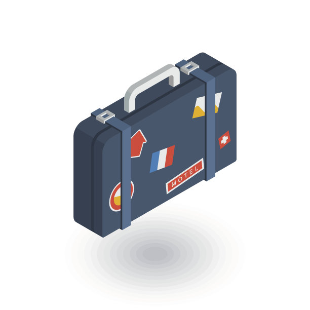 箱包，手提箱，旅行袋贴纸等距平面图标。三维向量图片下载