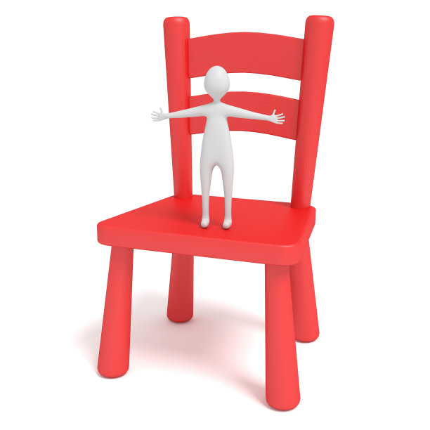 红色木椅上的小拥抱男人，3d插图图片下载