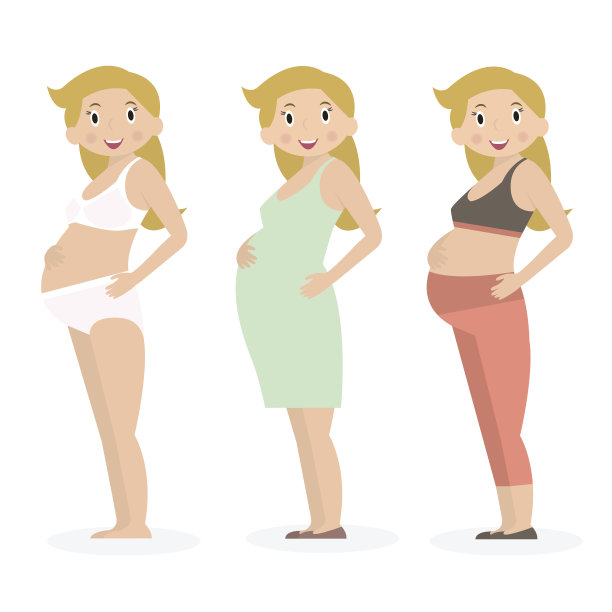 穿着不同服装和内衣的孕妇，扁平风格图片下载