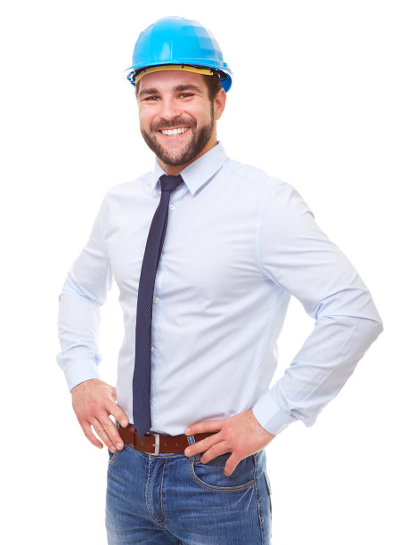 蓝色衬衫的快乐工程师图片下载