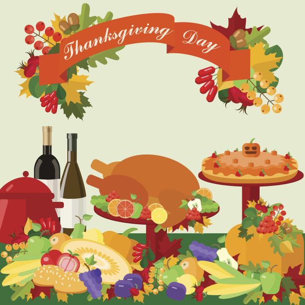 感恩节贺卡上写着祝贺，喜庆的餐桌上图片下载
