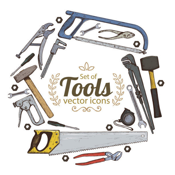 圆形框架与维修工具图标图片下载