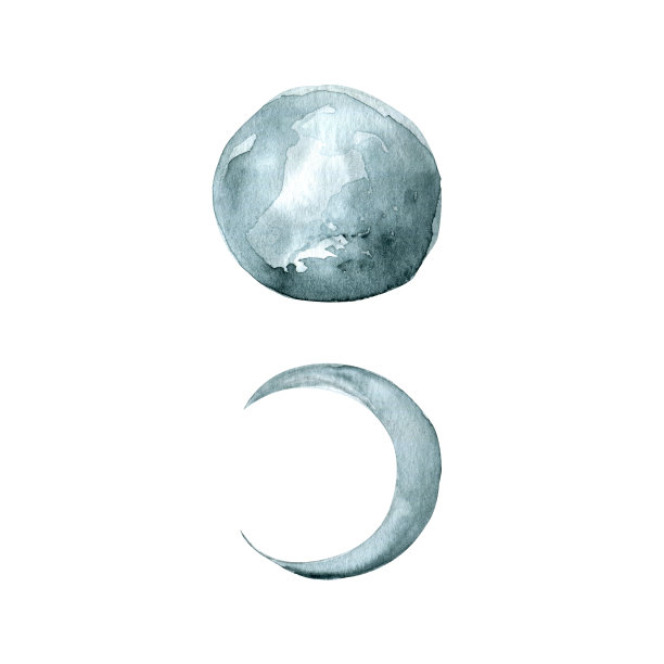 月相-水彩手绘插图素材图片