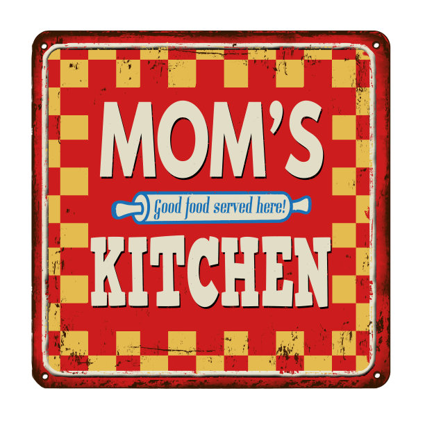 妈妈的厨房在生锈的老式金属招牌上图片下载