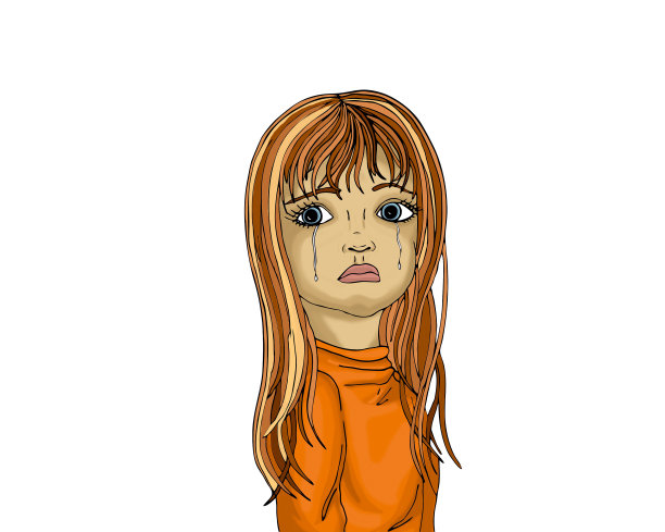 小女孩在哭。眼泪顺着她的脸颊流下来。图片下载