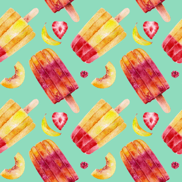 无缝图案与冰淇淋。水彩插图。图片下载