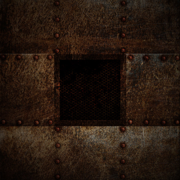 垃圾金属板和格子窗。3 d演示。图片下载