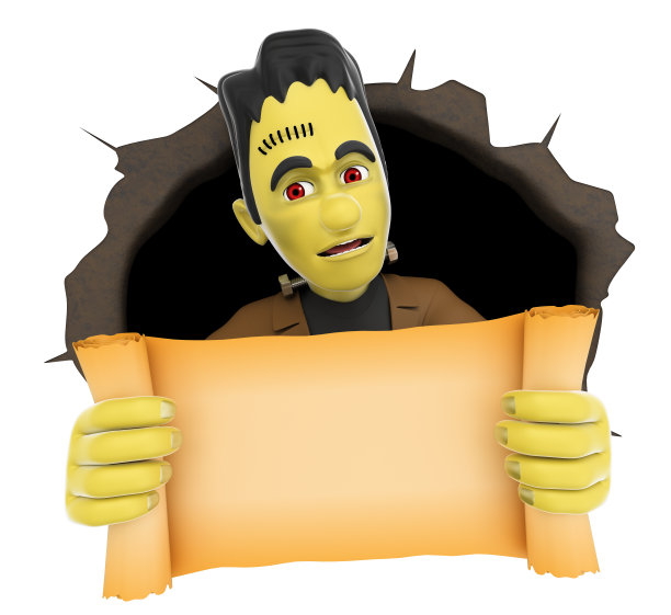 3D有趣的怪物与空白纸莎草。万圣节图片下载